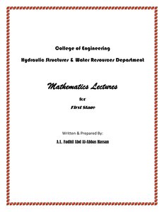 Mathematics Lectures For The First Stage