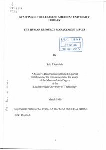 Staffing in the Lebanese American University Library, the human resource management issues