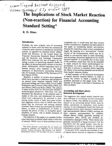 003 The Implications Of Stock Market Reaction ( Non-reaction ) For Financial Accounting Standard Setting