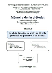 Le choix du régime de neutre en BT et la protection des personnes et du matériel