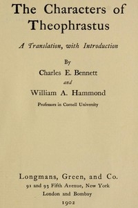 The Characters of Theophrastus A Translation, with Introduction