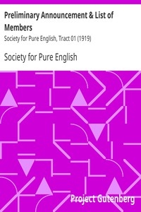 Preliminary Announcement & List of Members Society for Pure English, Tract 01 (1919)