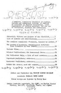 Checklist A complete, cumulative Checklist of lesbian, variant and homosexual fiction, in English or available in English translation, with supplements of related material, for the use of collectors, students and librarians.