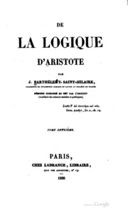 De La Logique D'aristote