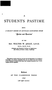 A Student's Pastime; Being A Select Series Of Articles Reprinted From 
