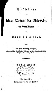 Geschichte Der Letzten Systeme Der Philosophie In Deutschland Von Kant Bis Hegel