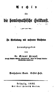 Archiv Fur Die Homoeopathische Heilkunst