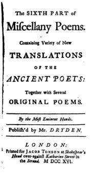 The First (-sixth) Part Of Miscellany Poems, Publ. By Mr. Dryden