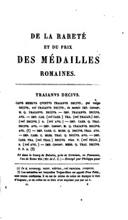 De la rareté et du prix des médailles romaines : ou, recueil contenant les types rares et inédits des médailles d'or, d'argent et de bronze, frappées pendant la durée de la République et de l'Empire Romain