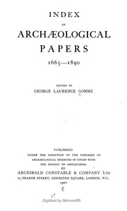 Index Of Archaeological Papers, 1665-1890