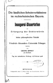 Die ländlichen arbeitsverhältnisse im rechtsrheinischen Bayern ..