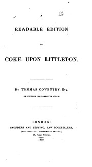 A Readable Edition Of Coke Upon Littleton