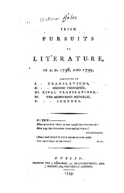 Irish Pursuits Of Literature, In A.d. 1798, And 1799 ...