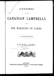 Address Of The Canadian Campbells To The Marquess Of Lorne