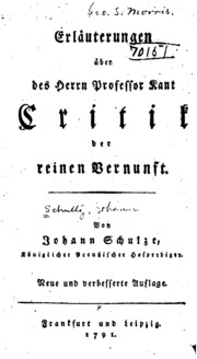 Erläuterungen über des Herrn Professor Kant Critik der reinen Vernunft