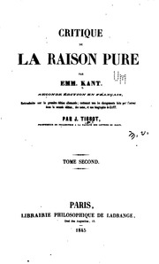 La Critique De La Raison Pure. Tome Premier