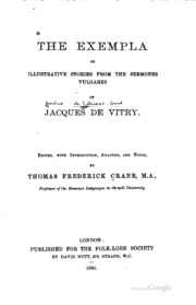 The Exempla Or Illustrative Stories From The Sermones Vulgares Of Jacques De Vitry