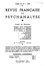 Revue Française de Psychanalyse XI 1939 No.1