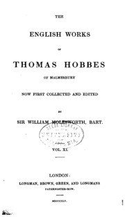 The English Works Of Thomas Hobbes Of Malmesbury