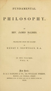 Fundamental Philosophy By James Balmes