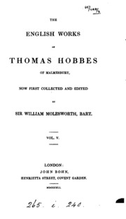 The English Works Of Thomas Hobbes Of Malmesbury