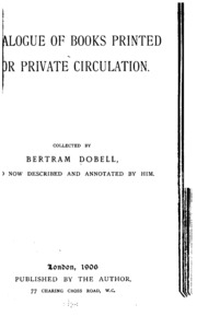 Catalogue Of Books Printed For Private Circulation