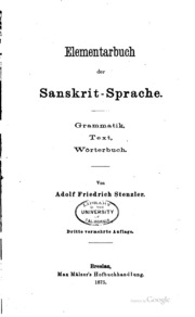 Elementarbuch Der Sanskrit-sprache