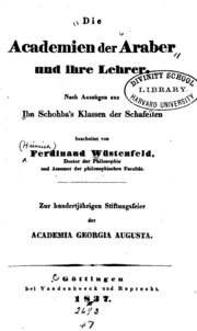 Die Academien Der Araber Und Ihre Lehrer