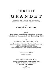 Eugenie Grandet Fourth Edition Scenes De La Vie De Province Par Honore De Balzac
