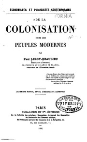 De La Colonisation Chez Les Peuples Modernes