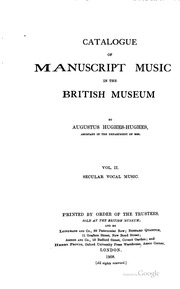 Catalogue Of Manuscript Music In The British Museum