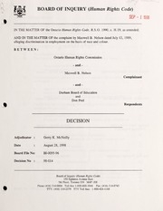 Nelson v. Durham Board of Education and Don Peel، Board of Inquiry، August 1998 BOI 98-014