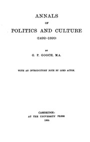 Annals Of Politics And Culture (1492-1899)