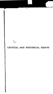 Critical And Historical Essays. Vol. 1
