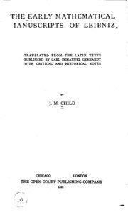 The Early Mathematical Manuscripts Of Leibniz