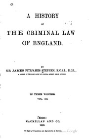 A History Of The Criminal Law Of England