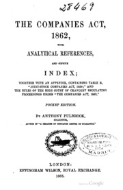 قانون الشركات لعام 1862 بمراجع تحليلية وفهرس وافر ...