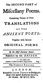 The First (-sixth) Part Of Miscellany Poems, Publ. By Mr. Dryden
