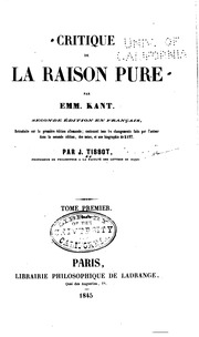 La Critique De La Raison Pure. Tome Premier