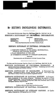 Beeton's dictionary of natural history. A comprehensive cyclopædia of the animal kingdom. Containing upwards of two thousand complete and distinct articles
