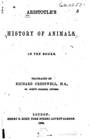 Aristotle's History Of Animals. In Ten Books