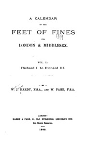 A Calendar To The Feet Of Fines For London & Middlesex ..