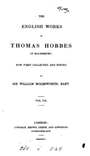 The English Works Of Thomas Hobbes Of Malmesbury