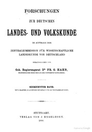 Forschungen Zur Deutschen Landes- Und Volkskunde