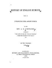 History Of English Humour With An Introduction Upon Ancient Humour