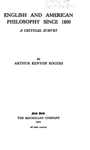 English And American Philosophy Since 1800: A Critical Survey