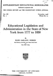 Educational Legislation And Administration In The State Of New York From 1777 To 1850