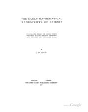 The Early Mathematical Manuscripts Of Leibniz