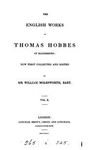The English Works Of Thomas Hobbes Of Malmesbury