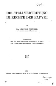 Die Stellvertretung Im Rechte Der Papyri
